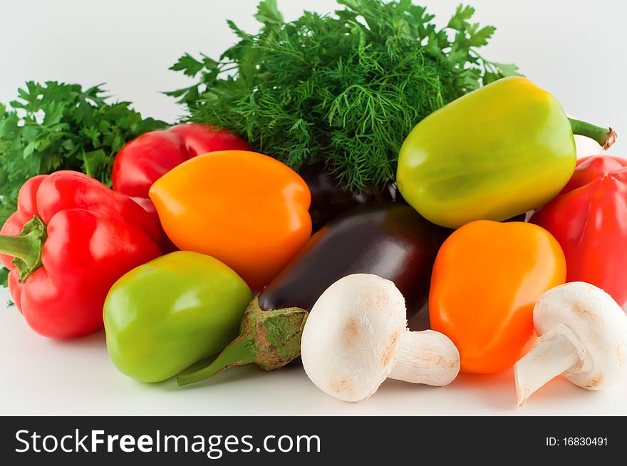 Vegetables pepper eggplant mushrooms parsley fennel. Vegetables pepper eggplant mushrooms parsley fennel.