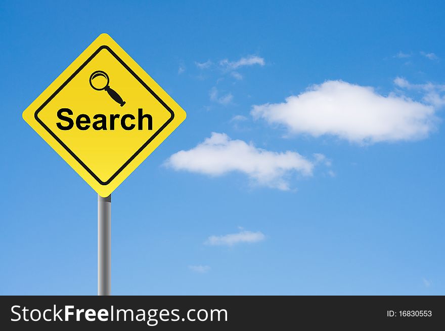 Sign search magnifier sky background. Sign search magnifier sky background.