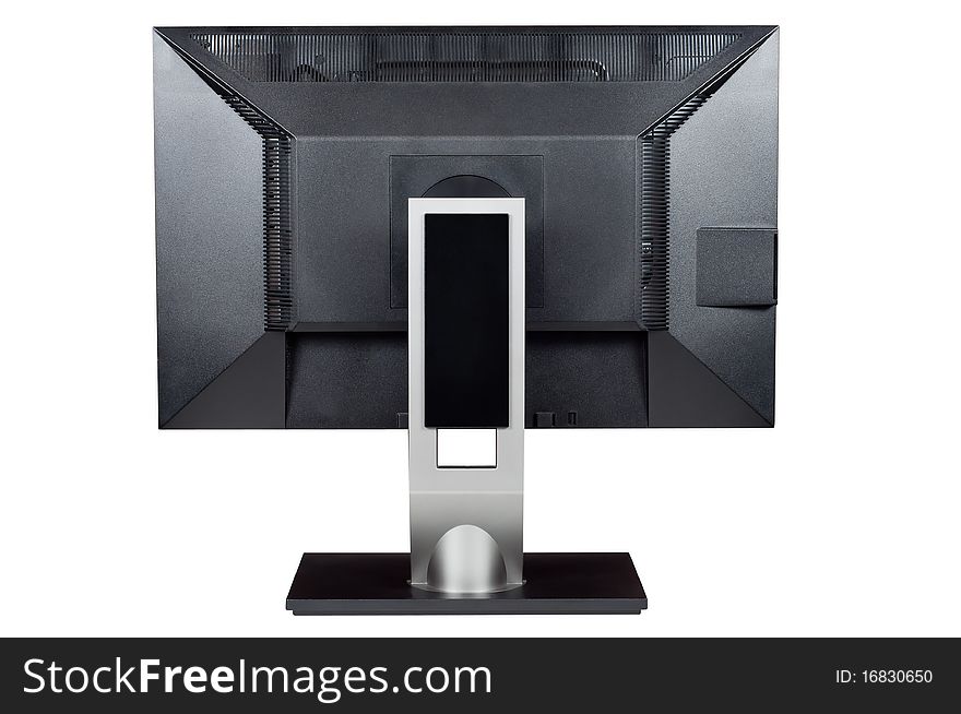 Monitor computer, isolated white, rear view, clipping path. Monitor computer, isolated white, rear view, clipping path.