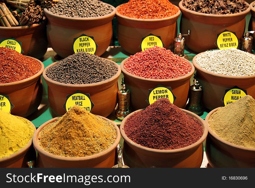 A view of spice in the Spice Bazaar in istanbul, Turkey.