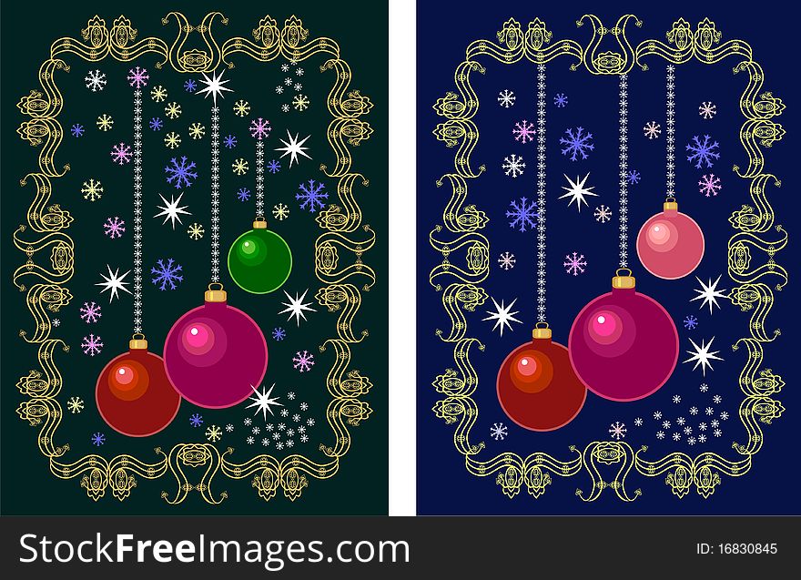 Postcard for Christmas with Christmas tree balls. Postcard for Christmas with Christmas tree balls