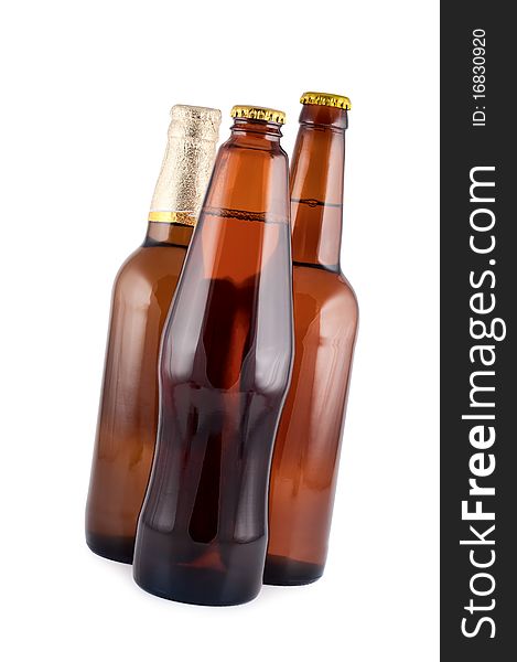 Beer in glass bottles isolated white background clipping path. Beer in glass bottles isolated white background clipping path.