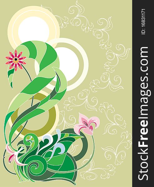 A decorative element with stylized flowers. A decorative element with stylized flowers