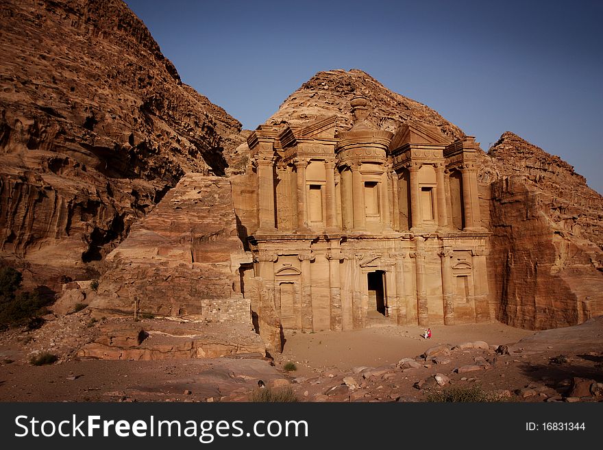 The Monastery (ad-Deir) at Petra carved in the rocks. It is the largest monument in Petra. The Monastery (ad-Deir) at Petra carved in the rocks. It is the largest monument in Petra.