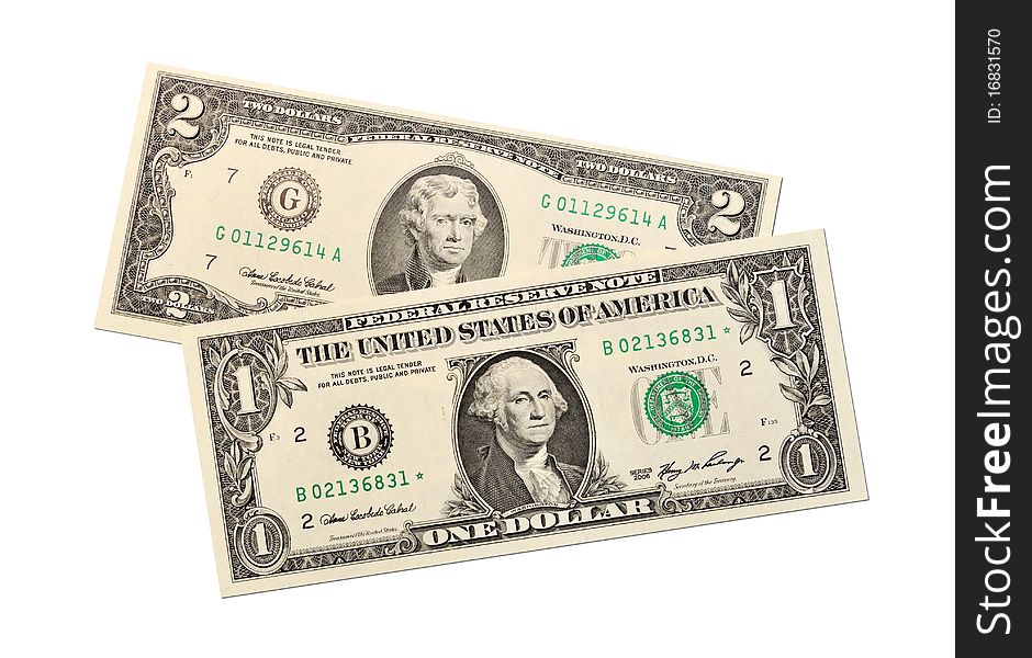 Dollar notes on white background