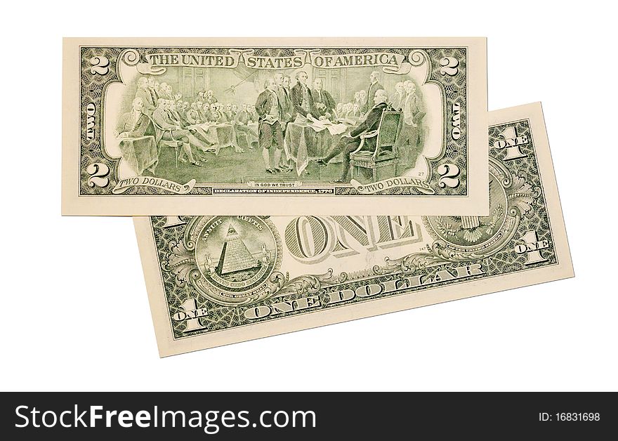 Dollar notes on white background