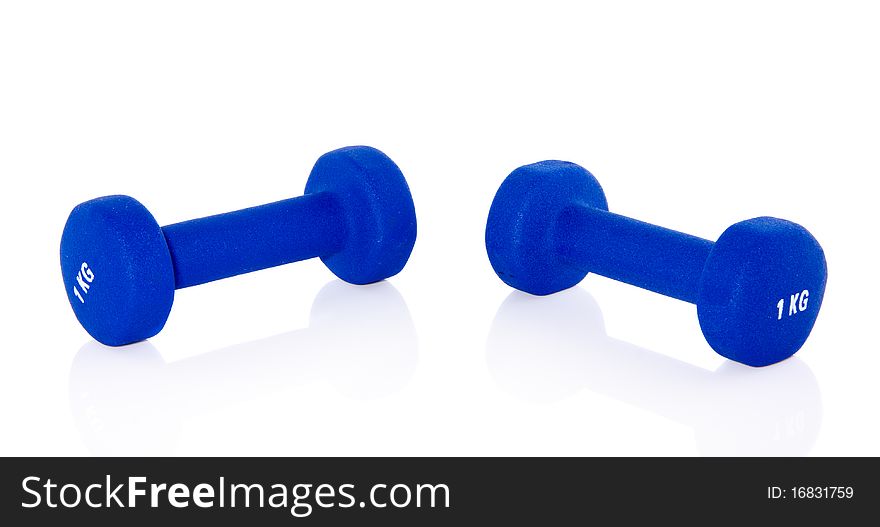 Blue weightlifting instruments isolated on white background