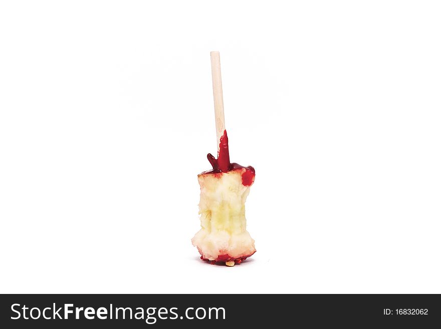 Eaten Candy Apple Isolated against a White Background