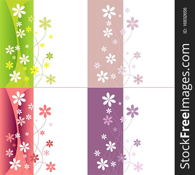 A set of four backgrounds with colorful flowers.