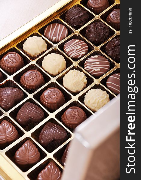 Chocolate candies in a box