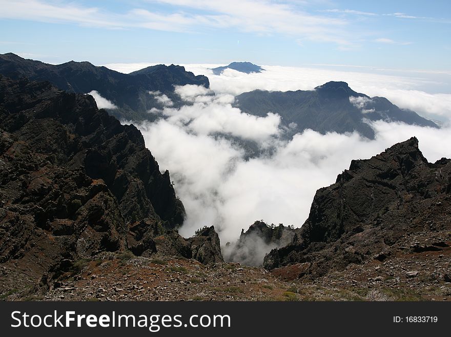 The island of La Palma, as seen from the highest point of the volcano Taburiente. The island of La Palma, as seen from the highest point of the volcano Taburiente.