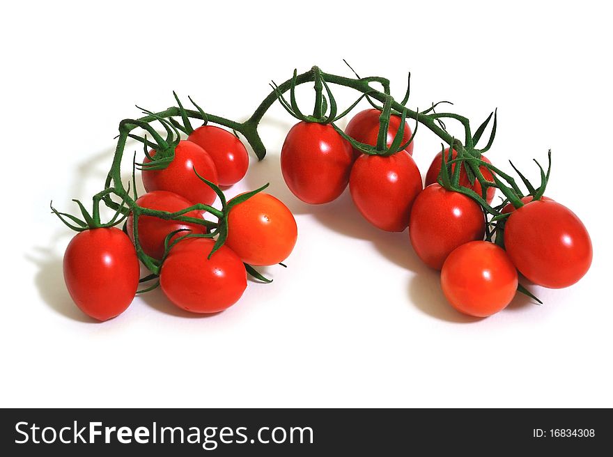 Fresh little tomatoes, isolate on white Background