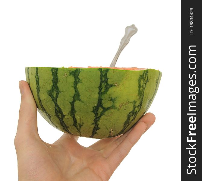 Cut watermelon with spoon