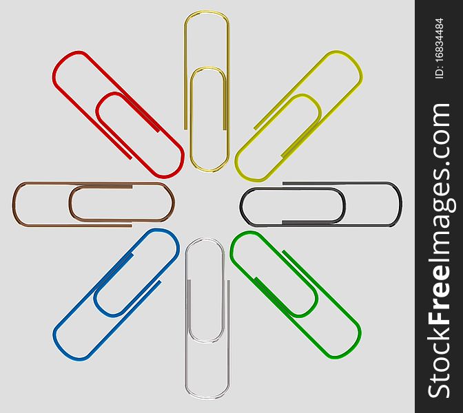 Set colorful paper clips - isolated on grey background