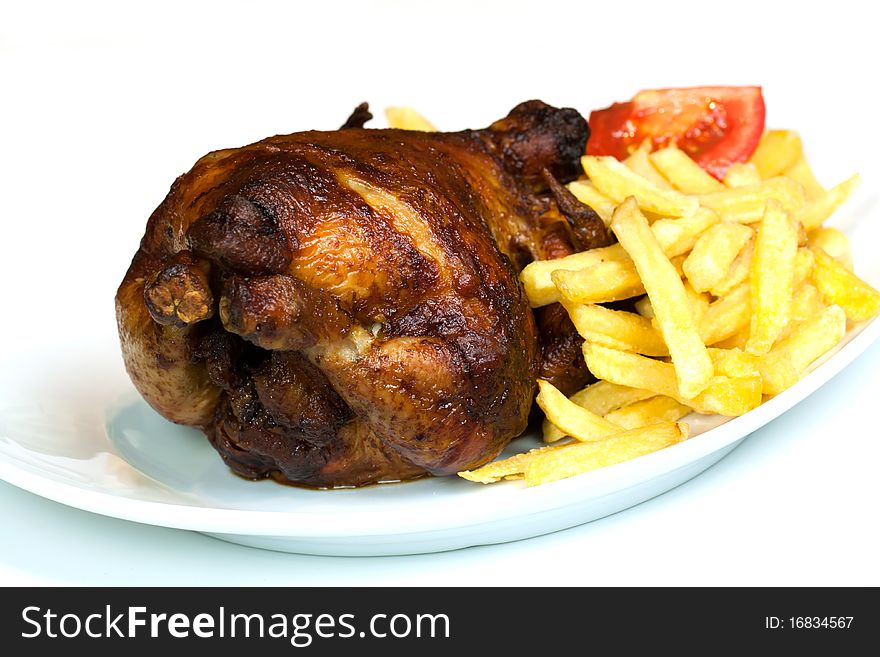 Roast Chicken, Isolated On White, With Brown Crust