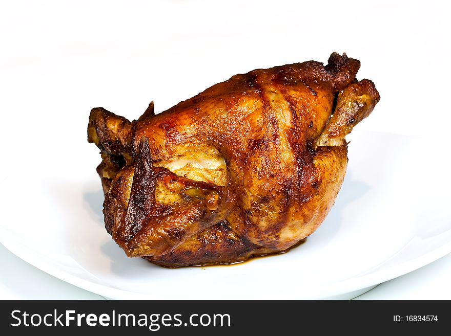 Roast Chicken, Isolated On White, With Brown Crust