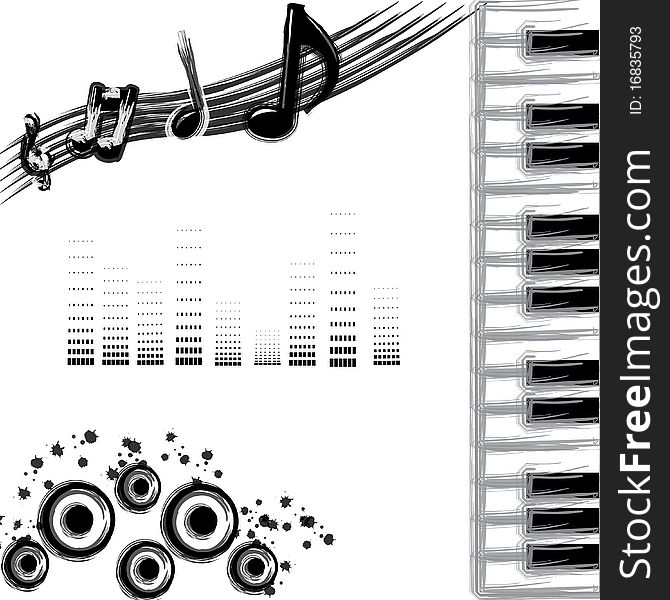 Black and grey background decoration with piano and speaker. Black and grey background decoration with piano and speaker