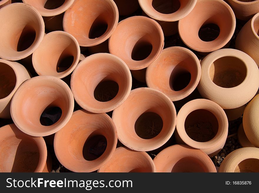 Texture of Round Clay Pots