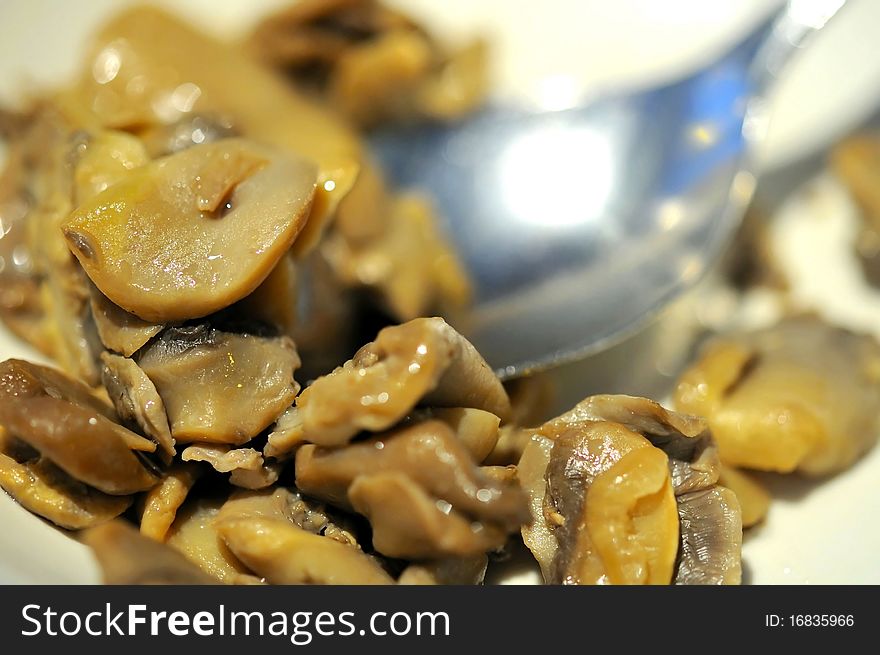 Macro shot of button mushrooms as food ingredient, commonly used in Asian cuisine.