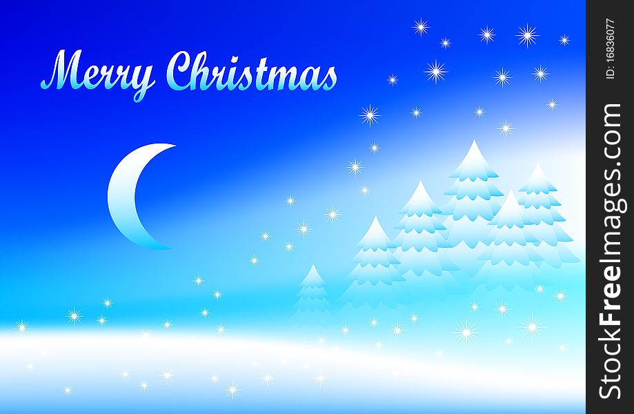 Christmas blue landscape with stars and moon. Christmas blue landscape with stars and moon
