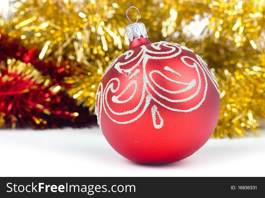 Red christmas ball isolated on white background