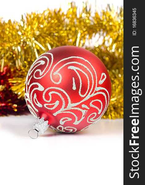 Red christmas ball isolated on white background