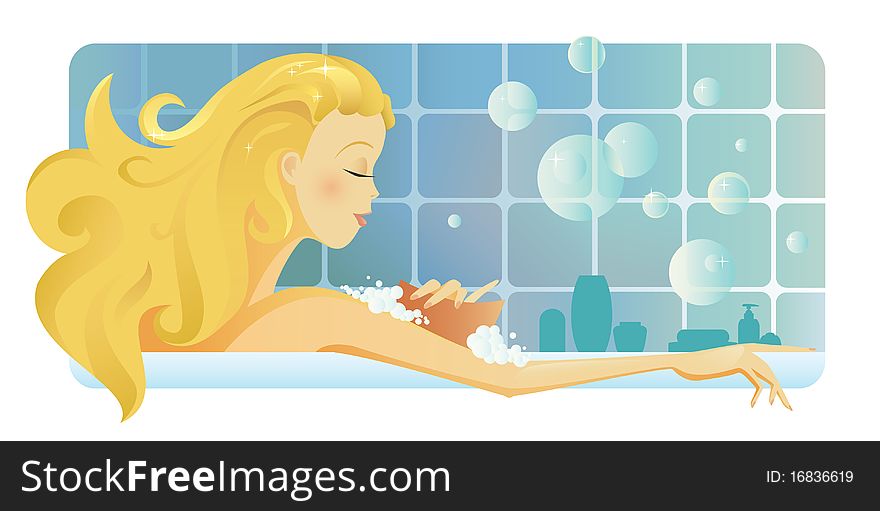 The young woman takes a bath. The young woman takes a bath