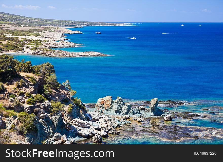 A view of the rocky coast and sea. A view of the rocky coast and sea