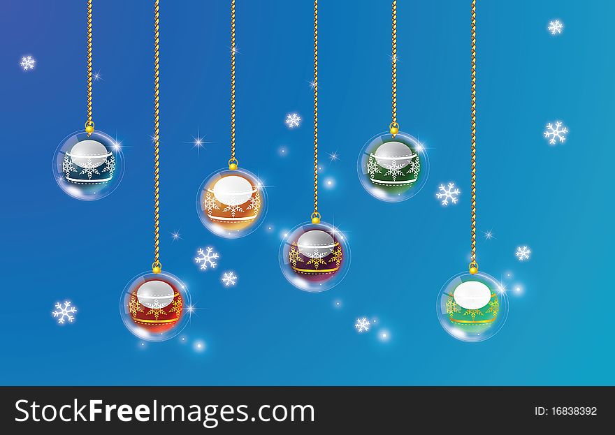 Christmas balls with snowy background