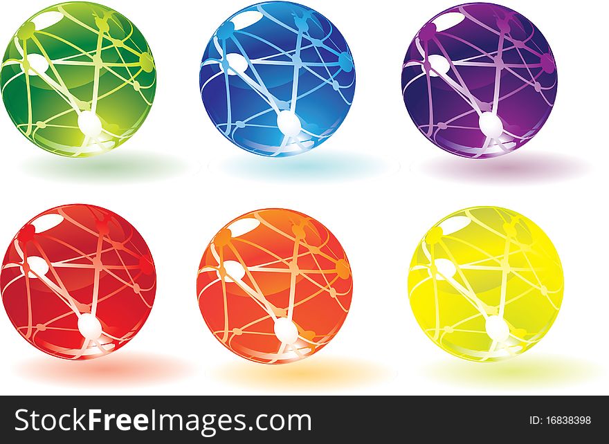 Six glossy spheres diffrent colors