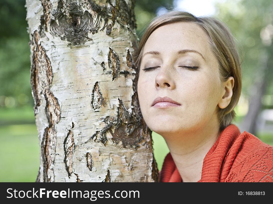 Beauty - the happy woman at a white birch. Beauty - the happy woman at a white birch