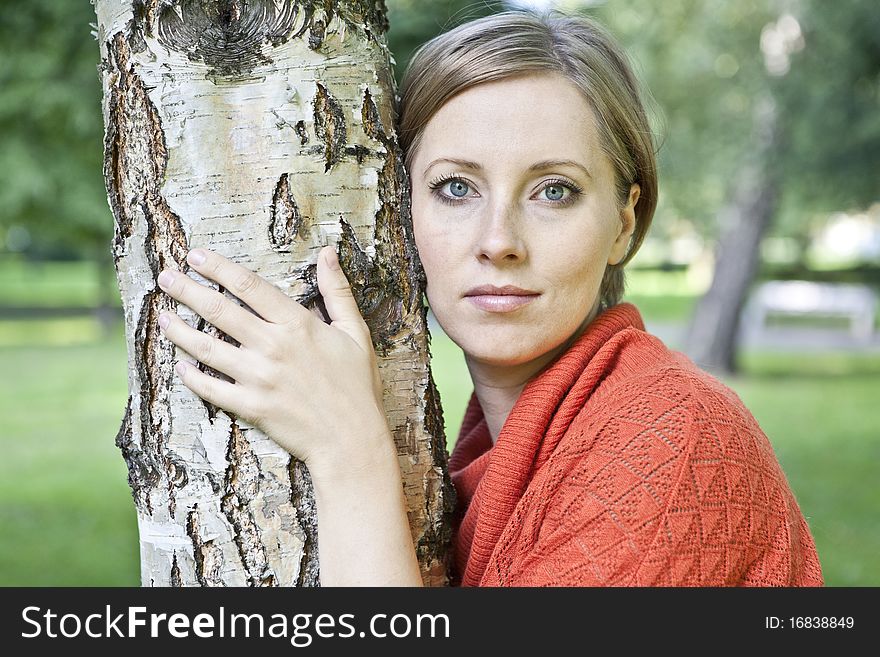 Beauty - the happy woman at a white birch. Beauty - the happy woman at a white birch