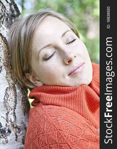 Beauty - the happy woman at a white birch. Beauty - the happy woman at a white birch