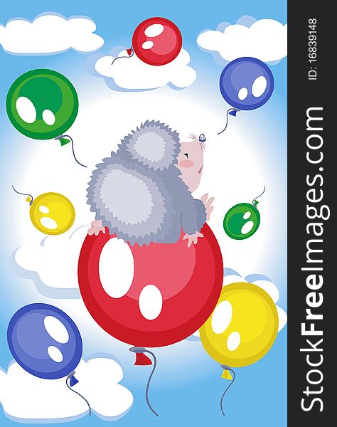 Hedgehog Flies At The Balloon