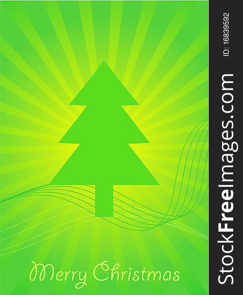 Bright green greeting card with a stylized Christmas tree. Bright green greeting card with a stylized Christmas tree