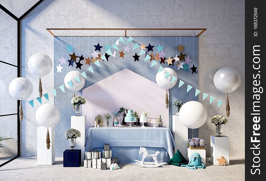 3d render blue color celebration decor. 3d render blue color celebration decor