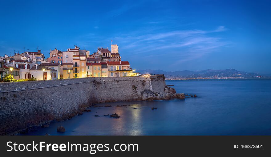Panoramic view of Antibes at dusk, France. Panoramic view of Antibes at dusk, France