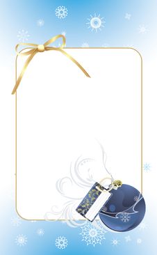 Blue Ball With Golden Bow In The Decorative Frame Stock Photography Blue Ball With Golden Bow In The Decorative Frame Stock Photography