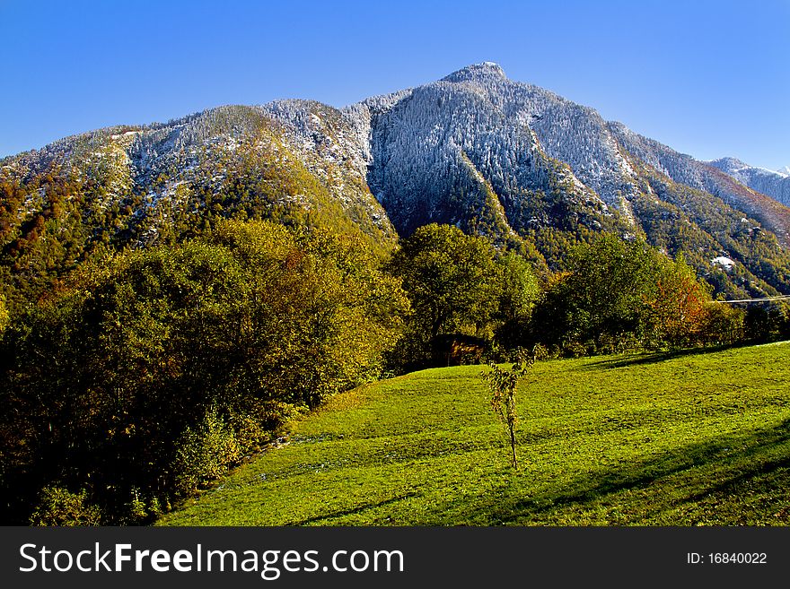 Mountain in the fall with the first snow. Mountain in the fall with the first snow