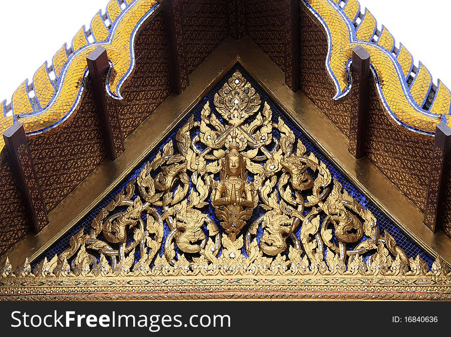 Thai art design angle budda on temple roof wat pra kaew