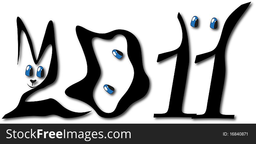 Styled cat new year numbers illustration, cat style,