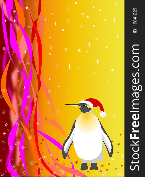 Santa Penguin and ribbon on the colorful background. Santa Penguin and ribbon on the colorful background