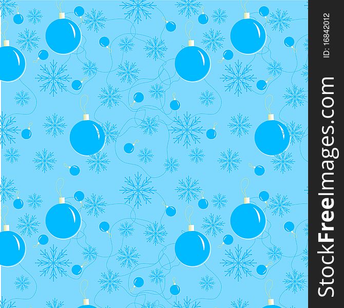 The blue Christmas illustration with balls and snow. The blue Christmas illustration with balls and snow