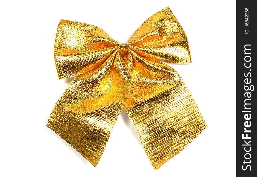 Gold bow on the white isolate background