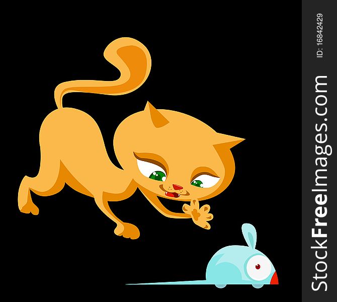 Cute cat and mouse illasturation vector