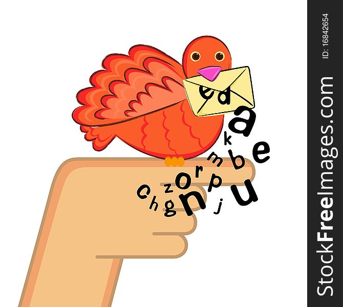 Message bird on finger illustration vector