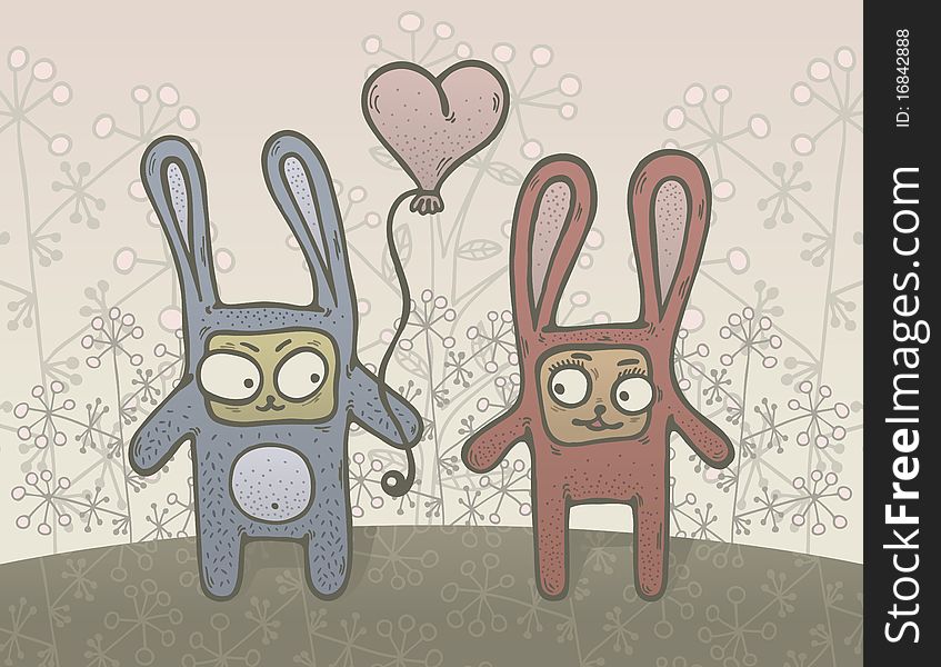 Illustration of hand drawn cute bunnies. Illustration of hand drawn cute bunnies.