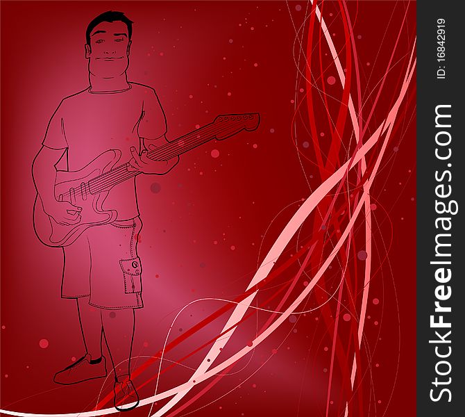 Guitar man with decorative background vector
