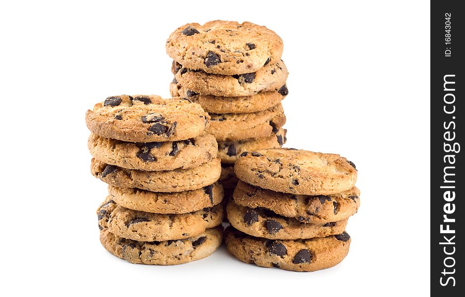 Stack of chocolate chip cookies isolated on a white background. Stack of chocolate chip cookies isolated on a white background.