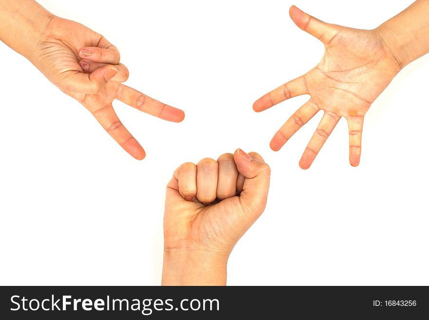 Posture of girl hand on white background